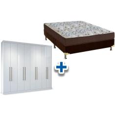 Cama Box Casal + Colchão D45 Ortobom + Guarda Roupa Master Vip 8.4 Branco