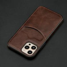 Capa de telefone com slot para cartão de carteira empresarial para iPhone 13 Pro Max 12 11 Xr X Xs 14 Plus 15 Pro Max Capa macia de couro PU de luxo, café, para iPhone 12