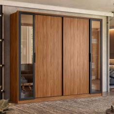 Guarda Roupa Casal Laredo Ambiente Nogueira Touch Flex com Vidro Reflecta Demóbile - Demartêz