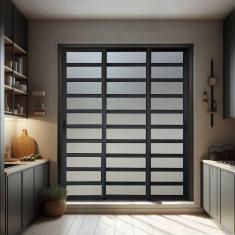 Porta de Correr com Travessas 3 Folhas Moveis Sequenciais 210 X 240 Elite com Fecho Automático Vidro Preto