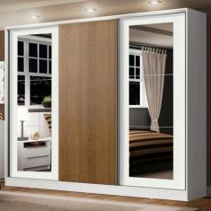 Guarda-Roupa Casal Madesa Eros 3 Portas de Correr com Espelhos - Branc