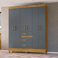 Guarda Roupa Casal 6 portas 3 gavetas Itatiba - Moval, Freijo / Cinza