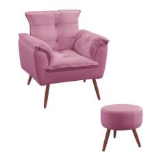 Kit Poltrona Decorativa Estofada Para Sala De Estar Opala e Puff Solar