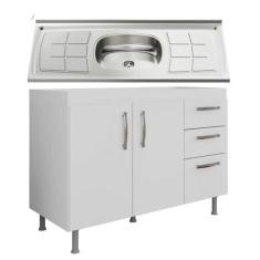Balcão Gabinete Nathan e Pia Inox 120cm 2 Portas - Nathy Móveis, Branc