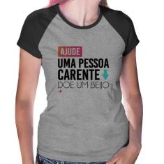 Baby Look Raglan Doe um beijo - Foca na Moda, Cinza, Preto, M