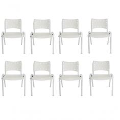 Kit 8 Cadeiras Iso Para Escola Escritório Comércio Branca Base Branca