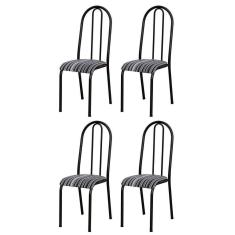 Kit 4 Cadeiras 056 América Cromo Preto/listrado - Artefamol