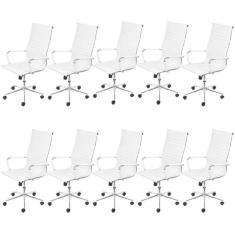 Kit 10 Cadeiras para Escritório Presidente Esteirinha com Relax Sintético 3301 OR Design Branco