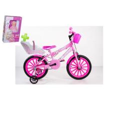 bicicleta infantil aro 16 feminina com acessórios,cadeirinha e boneca 