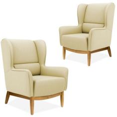 Kit 02 Poltronas Decorativas Para Sala de Estar Milena Base de Madeira