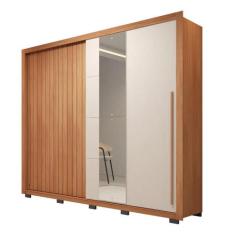 Guarda Roupas Casal Com Ripado e Espelho 2 Portas 4 Gavetas Madeirado/