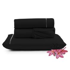 Jogo de Lençol Micropercal 400 Fios Solteiro 3 Peças Barato - Preto