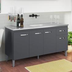 Balcão Para Cozinha 4 Portas 1.5 Town Cinza Fosco
