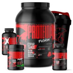 Combo Whey Protein Fusion + Pré Treino + Termogênico + Vit + Shaker - Espartanos-Unissex