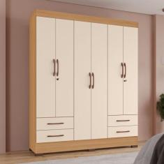 Guarda Roupas Portofino 100 MDF 6 Portas 4 Gavetas - MH Móveis, Freijó
