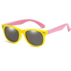 Óculos de sol kids - Oculos de sol infantil de 02-12 anos Dobravel flexivel uv400 com caixinha (amarelo e rosa)