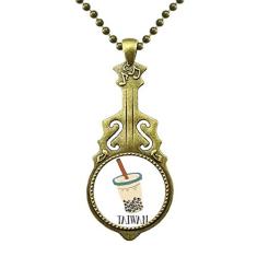 DIYthinker Colar Drink Pearl Milk Tea Food Taiwan Colar com pingente de música de guitarra antiga