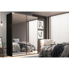 Guarda Roupa Solteiro com Espelho 2 Portas 3 Gavetas Veneto Preto