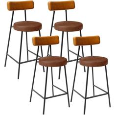 Kit 04 Banquetas Baixa Cozinha Sala Jantar Bancada Milão L02 Couríssimo Whisky Marrom - Lyam Decor
