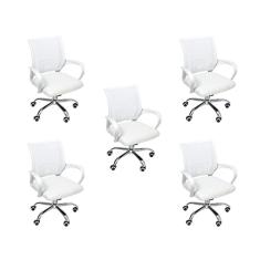 Kit 5 Cadeiras de Escritório Begonia Mesh Ergonômico Branco