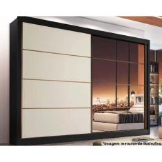 Guarda Roupa 2 Portas de Correr e 6 Gavetas c/ 1 Espelho Sevilha Preto/Branco Acetinado/Preto - Europa