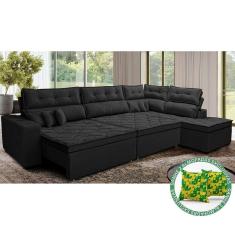 Sofá De Canto Retrátil E Reclinável Direito 3,00x2,36m Molas Cama Inbox Espanha Velusoft Preto