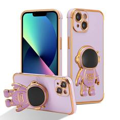 RALEAVO Capa para iPhone 13 linda capa de astronauta 6D com função de suporte capa de revestimento de luxo fina TPU macio à prova de choque à prova de choque capa galvanizada para meninas meninos, 6,1