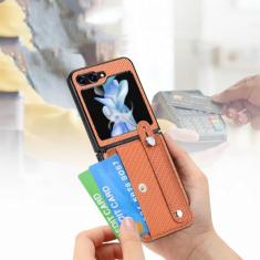 Capa carteira dobrável para telefone para Samsung Galaxy Z Flip 5 5G Flip4 Flip3 Flip5 Flip 4 3 Zflip5 Capa protetora para slot de cartão, marrom, para Samsung Z Flip 4