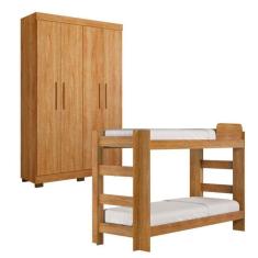 Quarto Infantil/Juvenil com Beliche Flórida e Guarda Roupa 4 Portas 3 Gavetas Flórida 100% MDF  Amadeirado