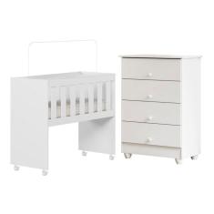 Quarto de Bebê com Mini Berço com Colchão 5 em 1 Ariel e Cômoda de Bebê 100% Mdf 4 Gavetas Soft Life Branco