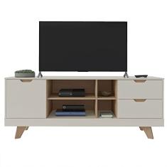 Rack para Tv de até 60'' com 1 porta de abrir e 2 gavetas MICHIGAN cor Off White/Carvalho - Artely