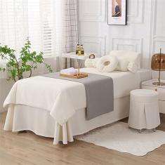 Jogo de lençol de mesa de massagem de 6 peças, capa de cama de algodão para sala de estar de beleza cor sólida resistente a manchas para mesa de massagem com orifício para descanso de rosto, D, 185 x