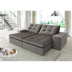 Sofá Retrátil e Reclinável 3 Lugares Mahal Espresso Móveis Cinza/ Grafite