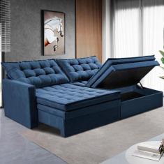 Sofá Sem Caixa Retrátil Baú 1,60m Cama inBox Secret Suede Velusoft Azu