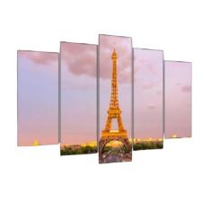 Quadro Decorativo Mosaico 5 Peças Mod067 Torre Eiffel Sol - Eco Decor