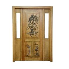 Portal Madeira Maciça Vitrô Duplo Pescador Entalhada Completa 153x213x