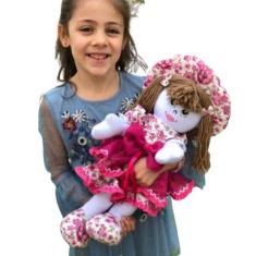 Boneca de Pano Brinquedo Decoração 50cm Floral Laço Bebê Meninas Artes