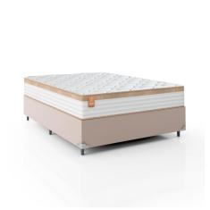 Cama Box Casal Colchão Molas Ensacadas Real 138x188x65cm Branco/Bege - Suporta até 130Kg Por Pessoa
