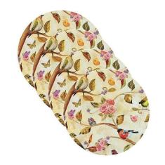 Sousplat Rosas e Pássaros - NSW, com base, 4 Peças