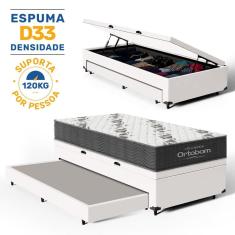 Cama Box Baú com Colchão de Espuma D33  Ortobom Airtech 100 + Auxiliar Unique Solteiro 88cm