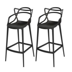 Conjunto 2 Banqueta Allegra Alta Master Empilhavel Resistente Preta Cozinha Americana Balcão Polipropileno