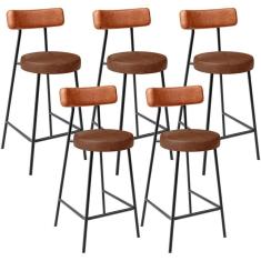 Kit 05 Banquetas Baixa Cozinha Sala Jantar Bancada Milão L02 Couríssimo Camel Marrom - Lyam Decor