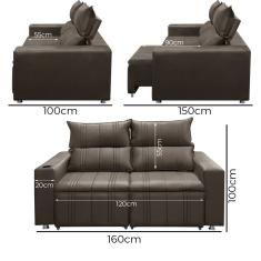 Sofá Retrátil E Reclinável Madri 2l. 160cm C/molas - Veludo Marrom Chocolate