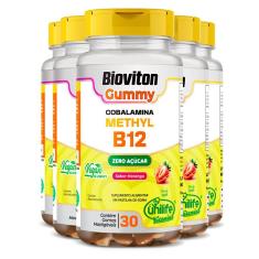 Kit 5 Gummy Vitamina B12 Methyl Unilife 30 Gomas Morango