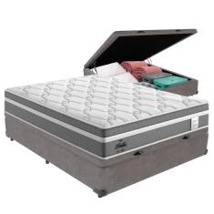 Cama Box Baú Casal com Colchão Molas Ensacadas Berlim Tecido Cinza Probel