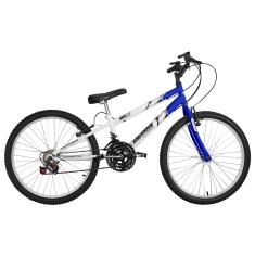 Bicicleta de Passeio Ultra Bikes Esporte Bicolor Rebaixada Aro 24 Reforçada Freio V-Brake – 18 Marchas Branco/Azul