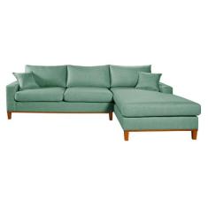 Sofa Living California 4 Lugares Chaise Revestido Linho Base Madeira -