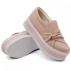 Tênis Dk Uze Shoes Slip On Casual Nó Frontal Sola Reta Alta Feminino-Feminino