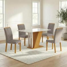 Conjunto Sala de Jantar Mesa Tampo MDF/MDP com 4 Cadeiras Miami Yescas