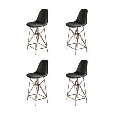 Kit 4 Banquetas Bistrô Alta Eames Preta Base Ferro Cobre - Cor: Preto